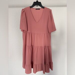 Trendyol Dusty Rose Tiered V-Neck Midi Dress